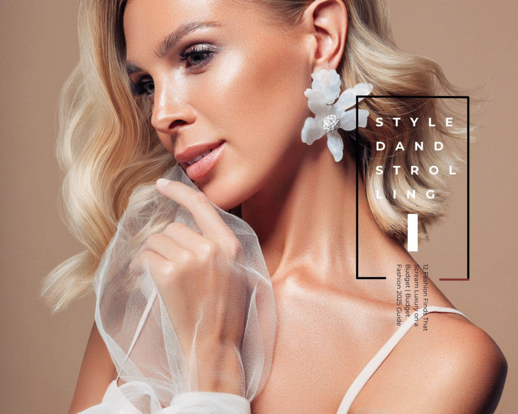 Close-up-of-a-glamorous-woman-with-wavy-blonde-hair-floral-statement-earrings-and-glowing-makeup-—-styled-look-for-Budget-Fashion-2025-blog-on-Styled-and-Strolling
